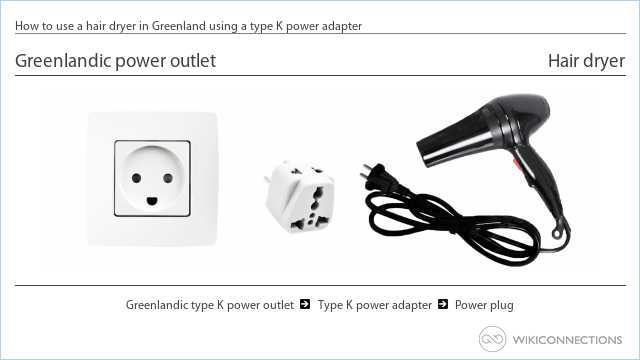 How to use a hair dryer in Greenland using a type K power adapter